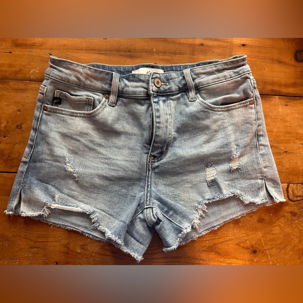 Kloe Mid Rise Distressed Hem Shorts